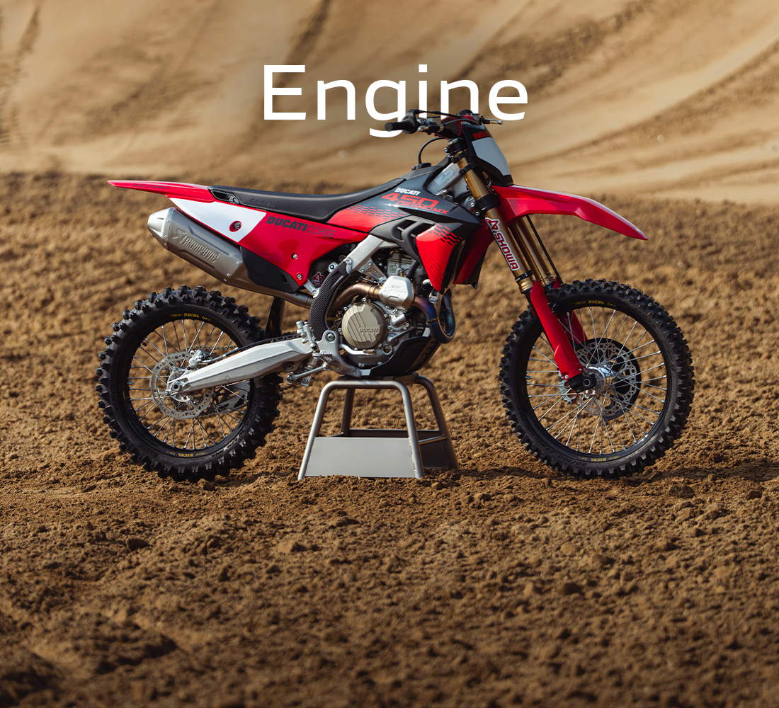 Desmo450 MX Factory engine and Akrapovic exhaust